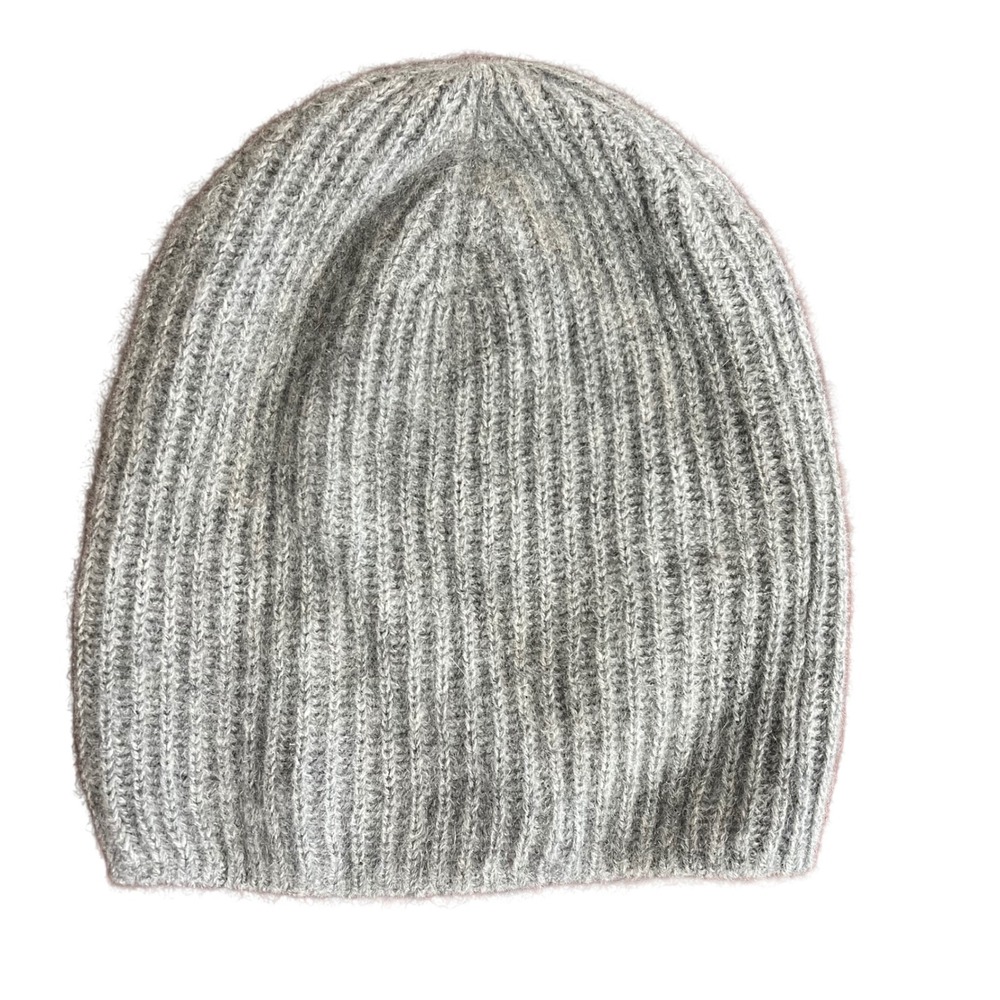 Ann Taylor Grey 100% Cashmere Ribbed Beanie Hat Soft Winter Knit Accessory